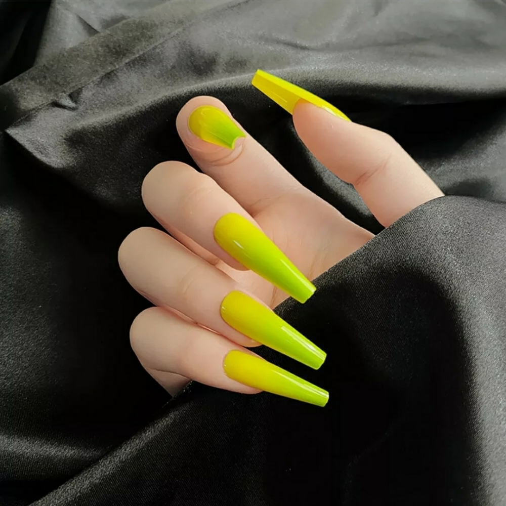 GRADIENT YELLOW-GREEN COFFIN PRESS ON GLUE ON NA…